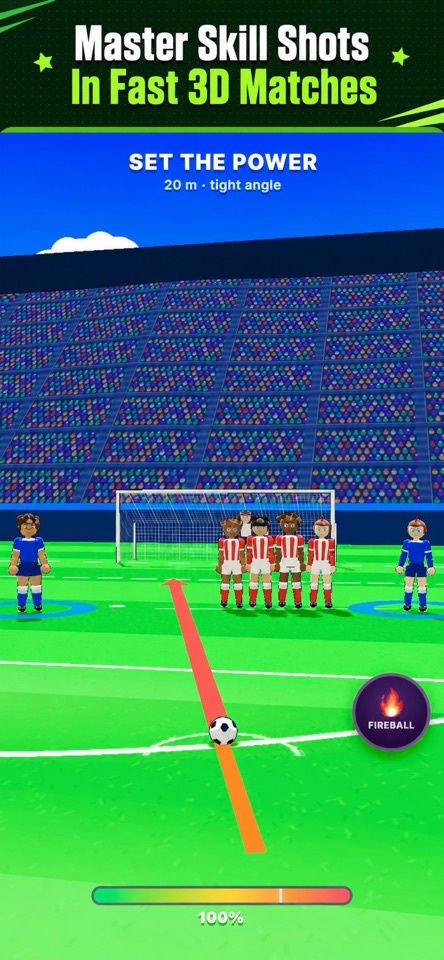 Fantastic Football Career: lining up a free kick in a 3D stadium