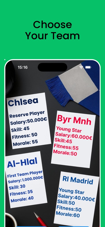 Legendary Soccer Simulation: choose your team